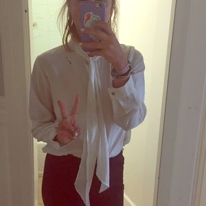 petite white long sleeve, collar tie